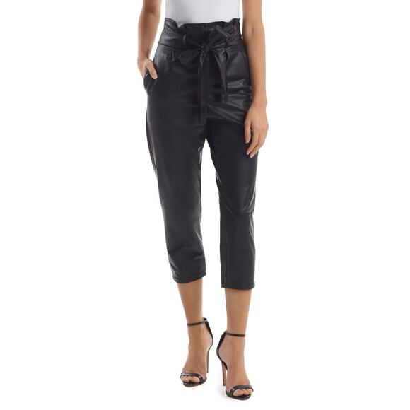 NEW Commando Black Faux Leather Paperbag Pant Cropped Women's Large - Picture 1 of 6